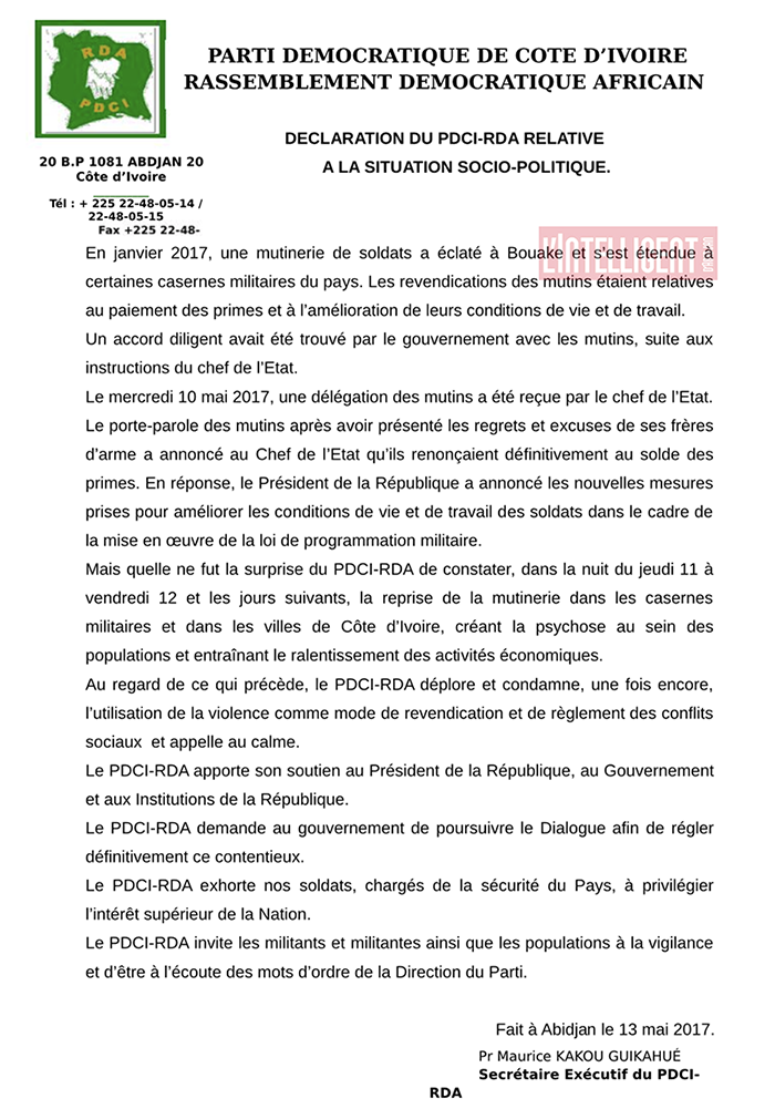 declaration pdci apres mutinerie